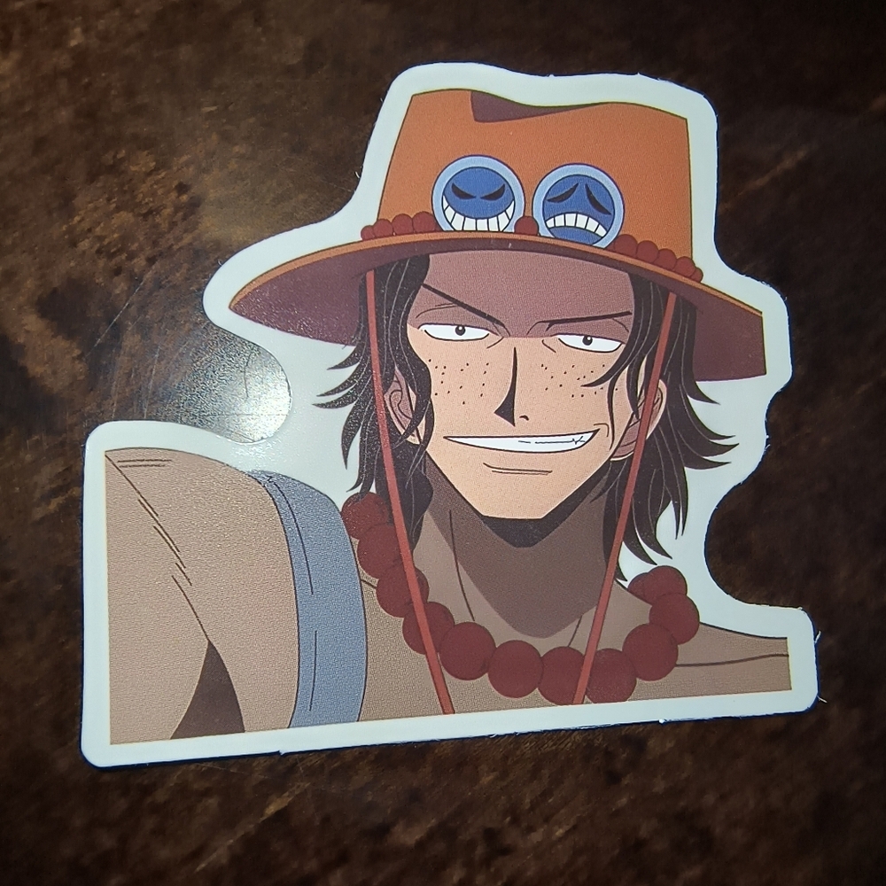 Onepiece Ace Sticker with Orange Hat and Brown Beads One Piece